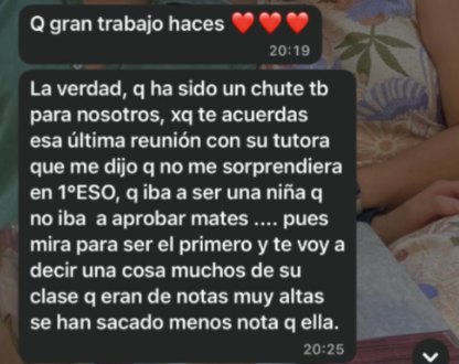 Mensaje de una familia contando que la tutora del colegio había pronosticado que su hijo no aprobaría matemáticas en 1º de ESO, y que ha acabado siendo de los primeros de la clase
